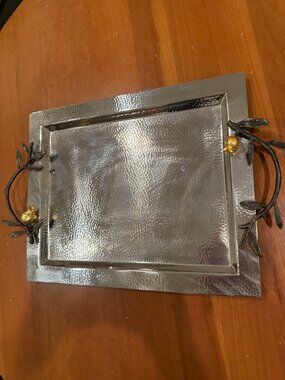 LIMITED EDITION MICHAEL ARAM SILVER + GOLD ORCHID SERVING PLATTER